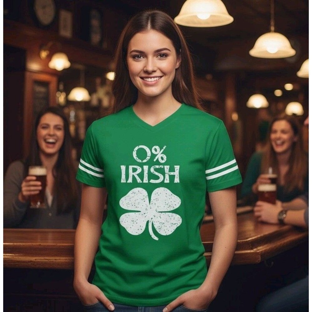 Women's T Shirt  XL  Lucky Shamrock 0% Irish V-Neck Short Sleeve New